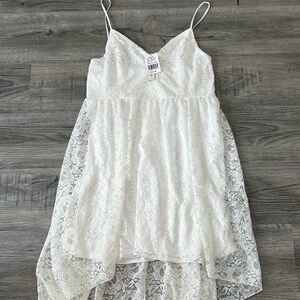 White Asymmetrical High-Low V-Neck Sundress